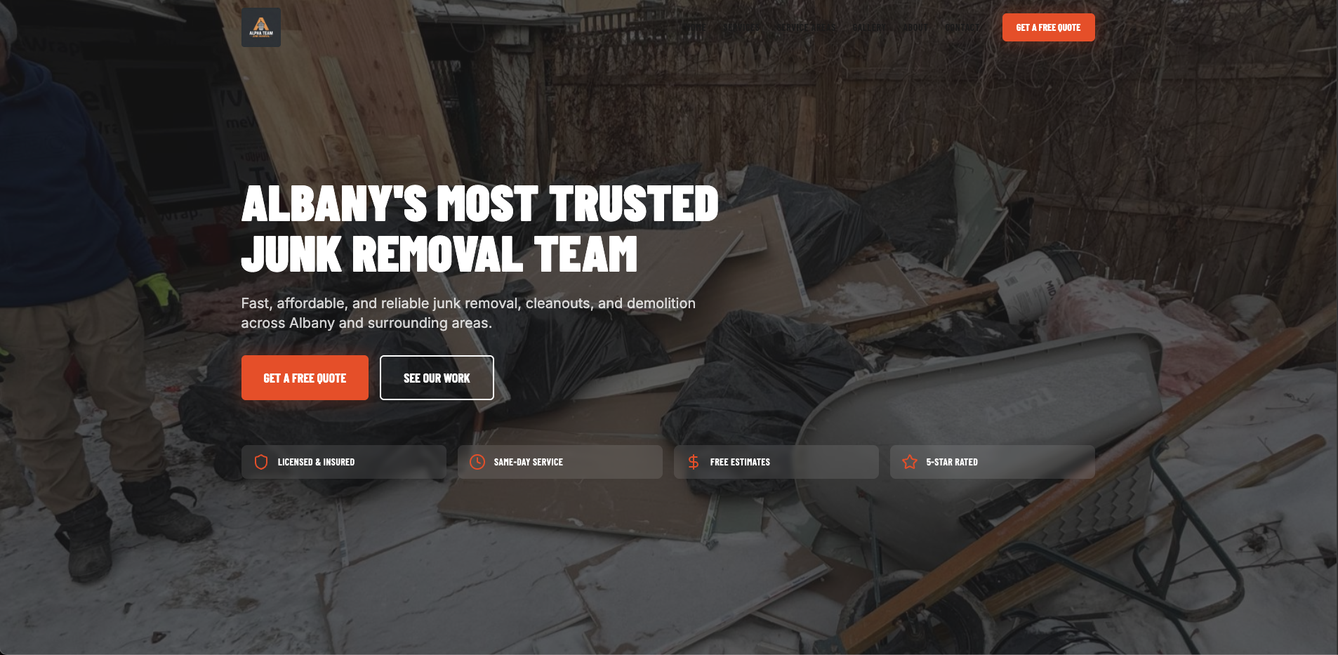 Alpha Team Junk Removal website preview